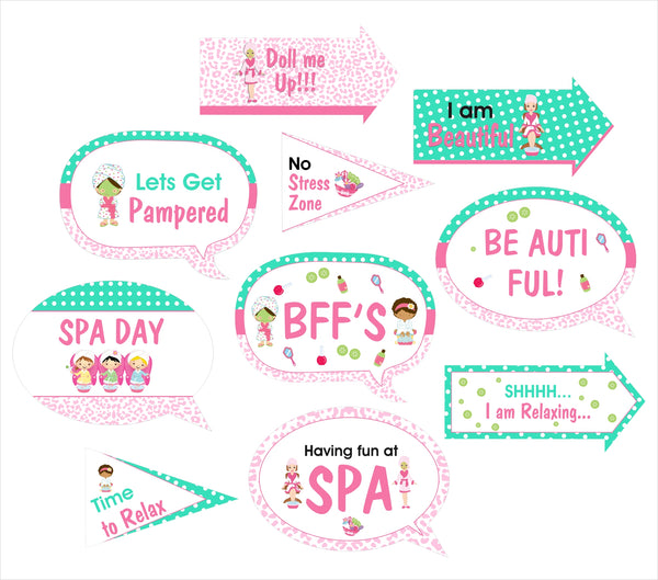Spa Birthday Party Photo Booth Props Kit