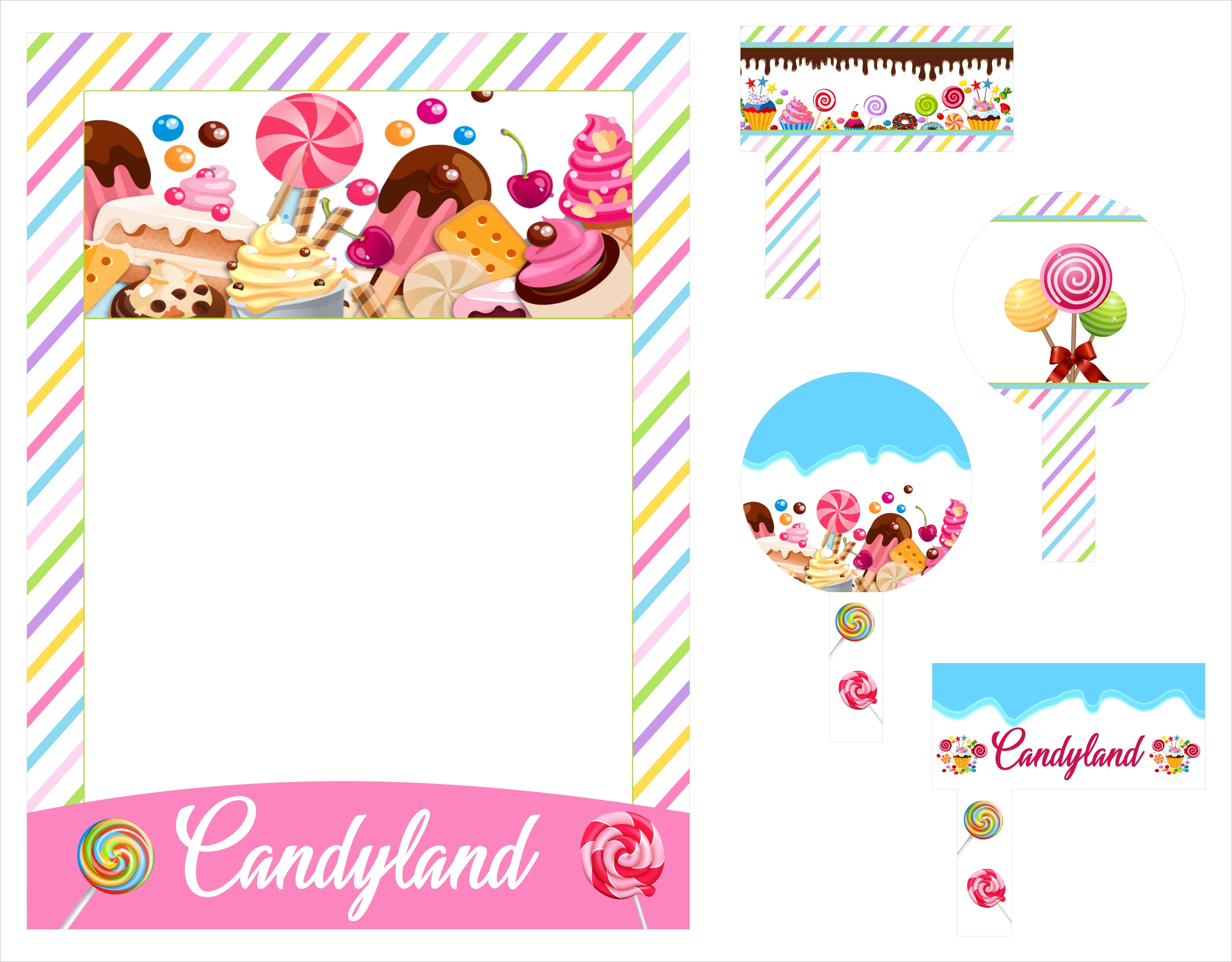 Candyland  Birthday Party Selfie Photo Booth Frame & Props