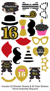 16th Theme Birthday Party Photo Booth Props Kit