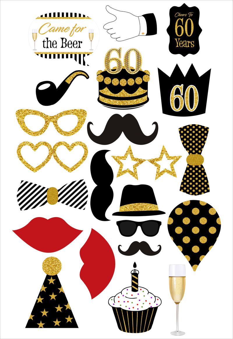 60th Theme Birthday Party Photo Booth Props Kit