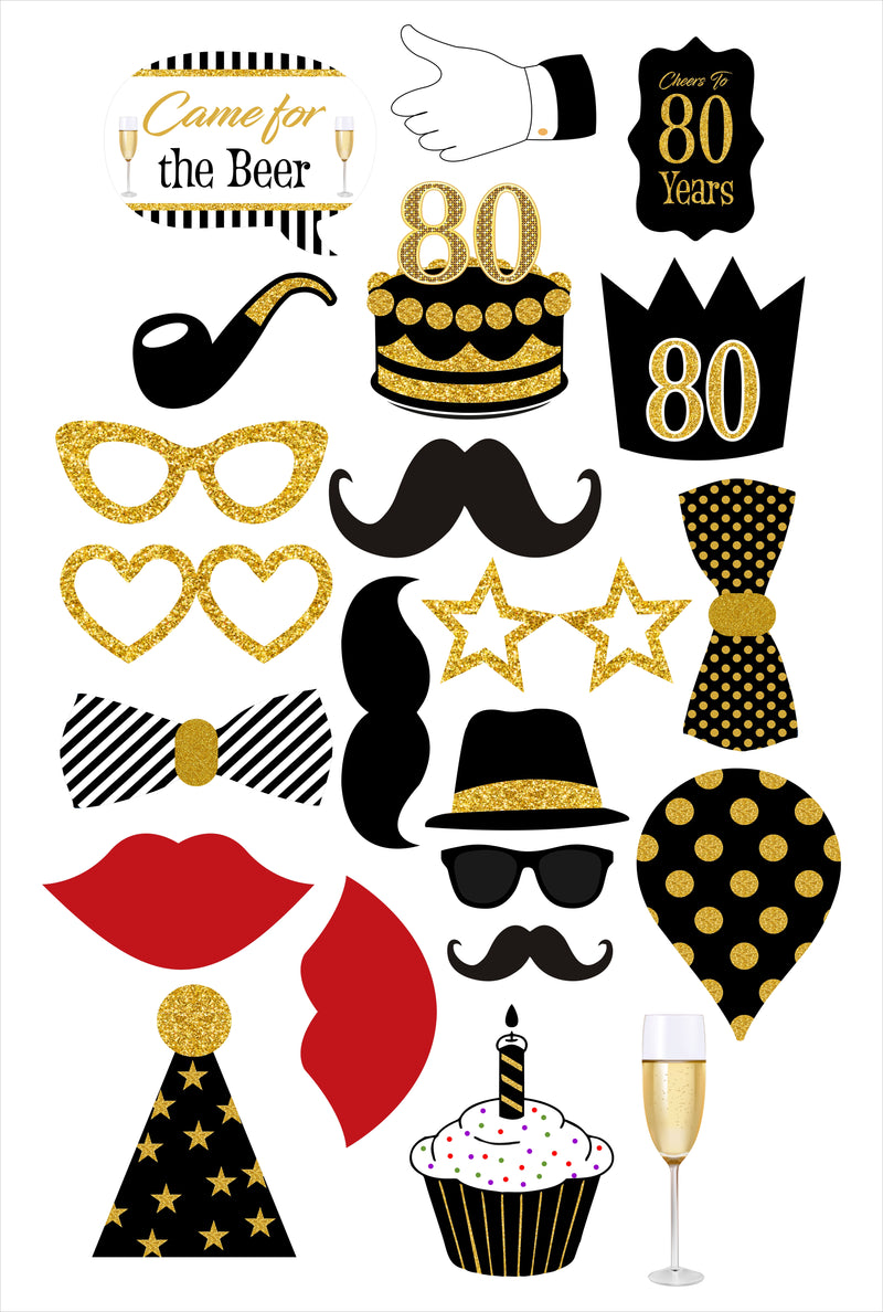 80th Theme Birthday Party Photo Booth Props Kit