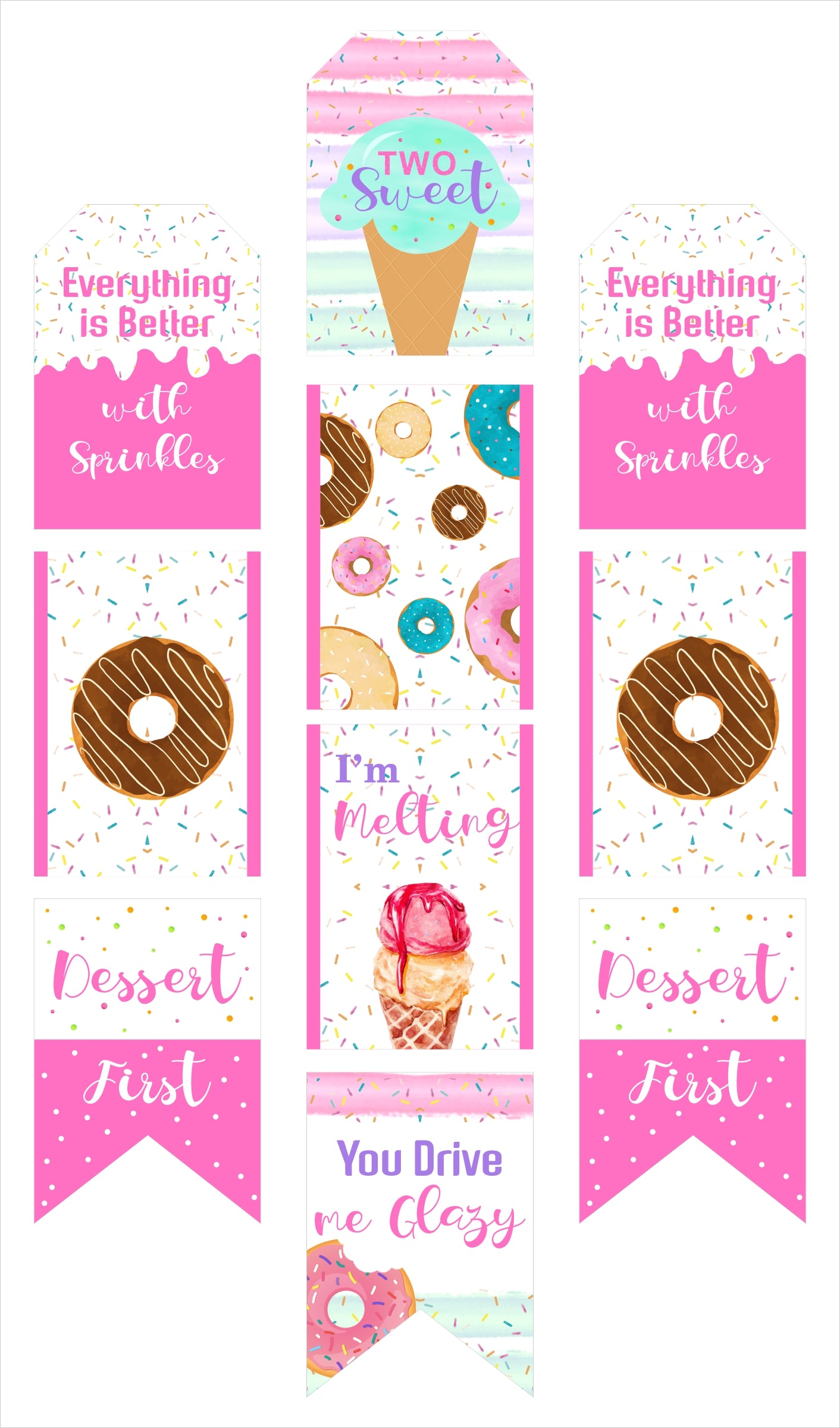 Two Sweet Theme Birthday Paper Door Banner or for Wall Decoration.