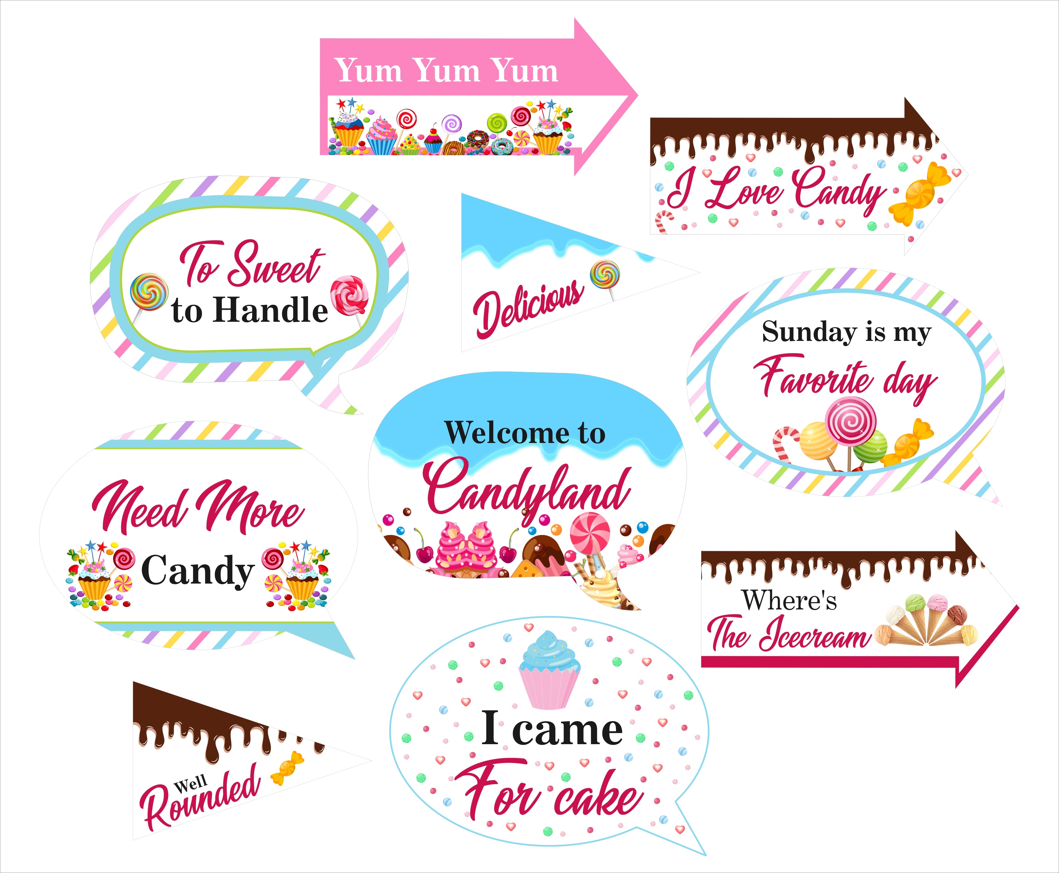 Candyland Theme Birthday Party Photo Props Kit