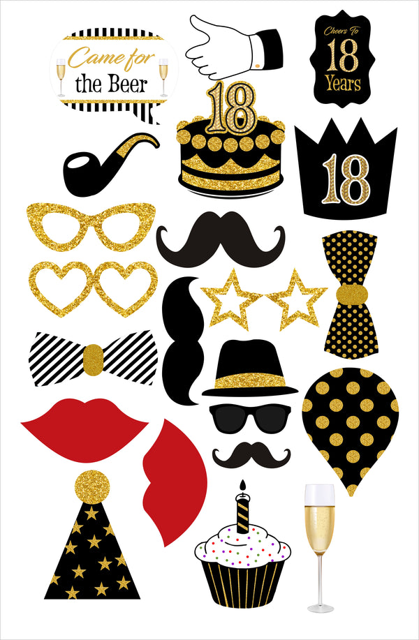 18th Birthday Party Photo Booth Props Kit- Set of 20