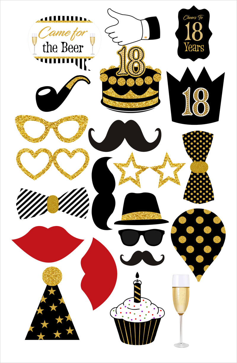 18th Birthday Party Photo Booth Props Kit- Set of 20