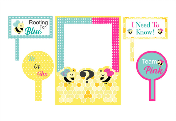 "What It Will Bee" Baby Shower Theme Party Selfie Photo Booth Frame & Props