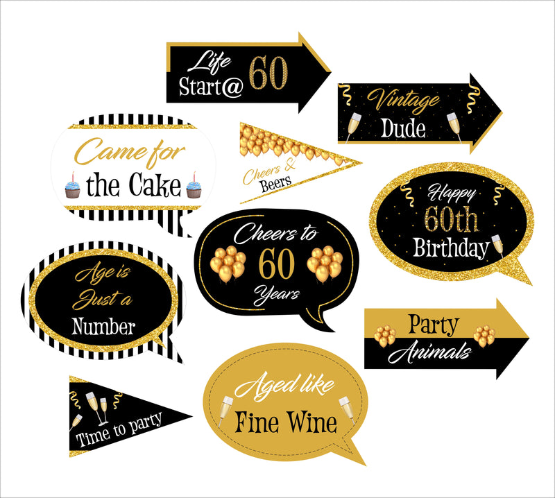 60th Theme Birthday Party Photo Booth Props Kit