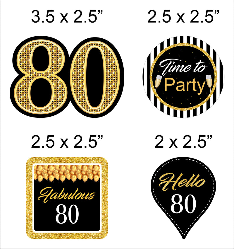 80th Theme Birthday Party Cupcake Toppers for Decoration