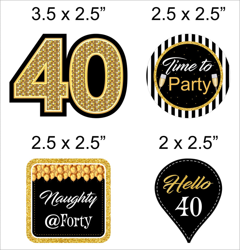 40th Theme Birthday Party Cupcake Toppers for Decoration