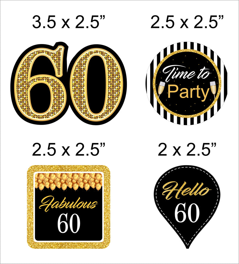 60th Theme Birthday Party Cupcake Toppers for Decoration