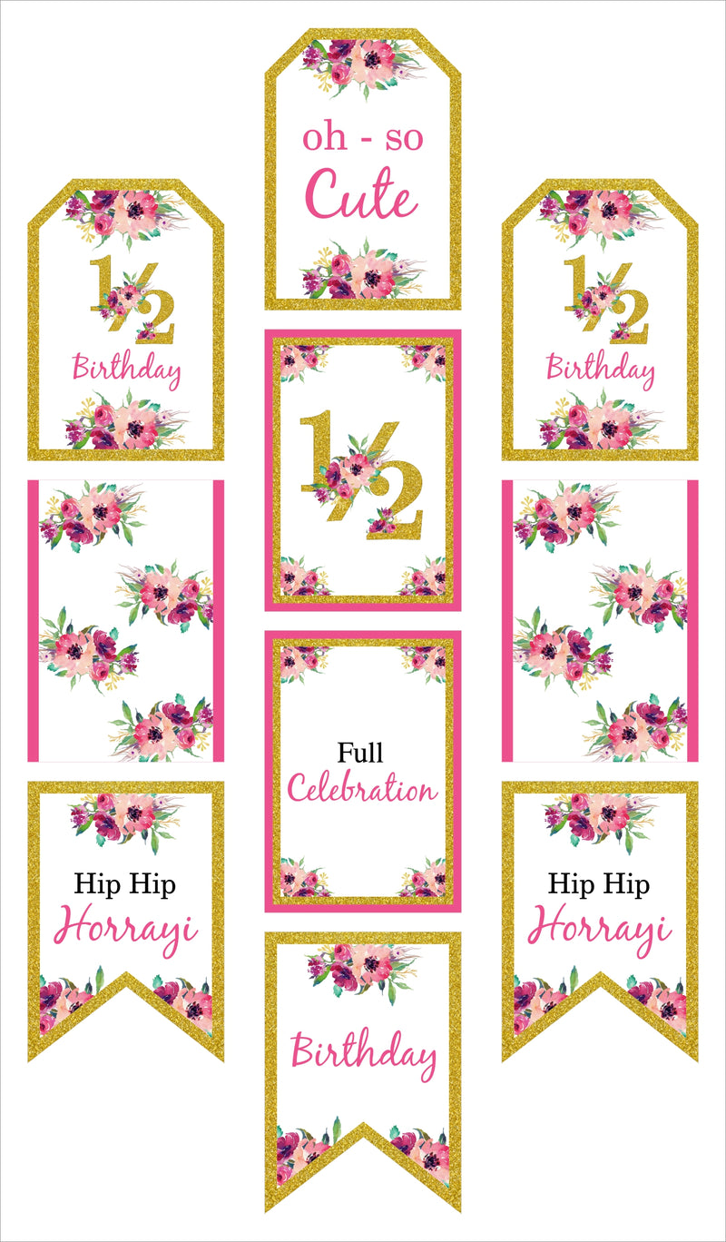 Half Birthday Girls Theme Birthday Paper Door Banner/ Wall Decoration.