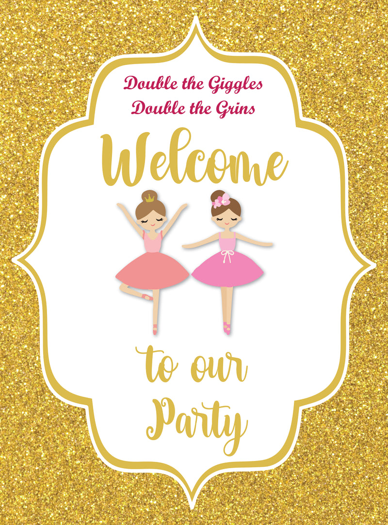 Twin Girls Theme Birthday Party Yard Sign/Welcome Board.