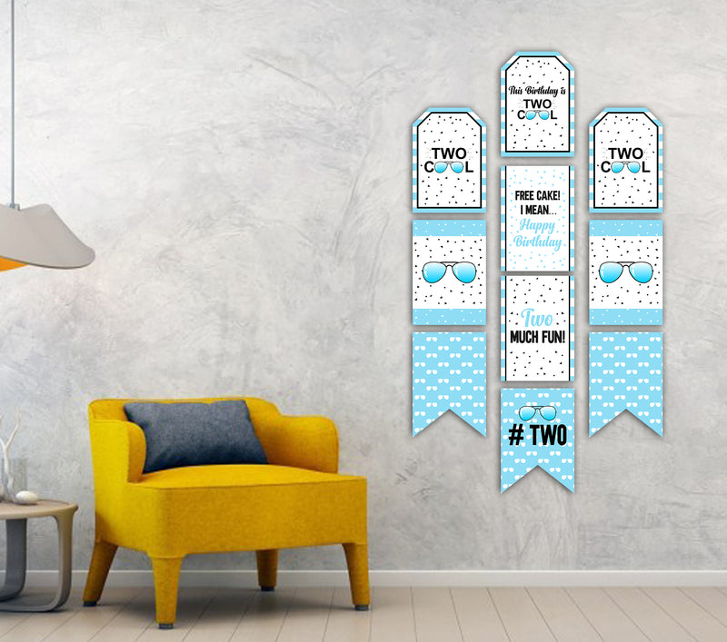 Two Cool Party Theme Birthday Paper Door Banner or for Wall Decoration.