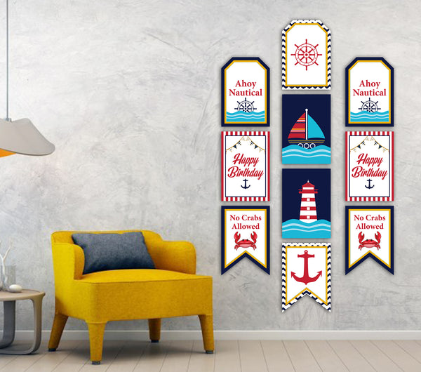 Nautical Ahoy Theme Birthday Paper Door Banner or for Wall Decoration.