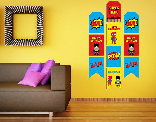 Super Hero Theme Birthday Paper Door Banner/ Wall Decoration.