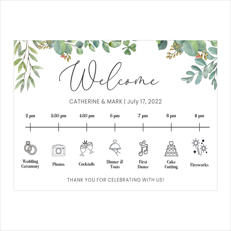 Greenery Theme Wedding Day Timeline Board