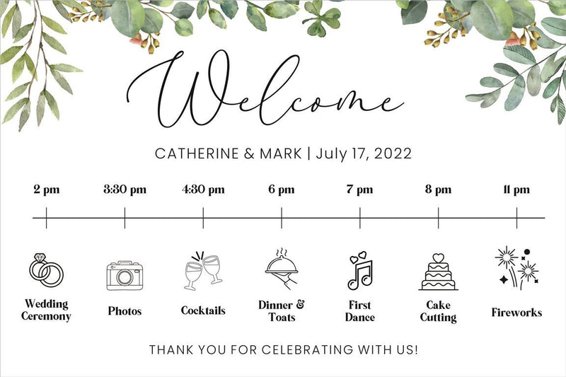 Greenery Theme Wedding Day Timeline Board