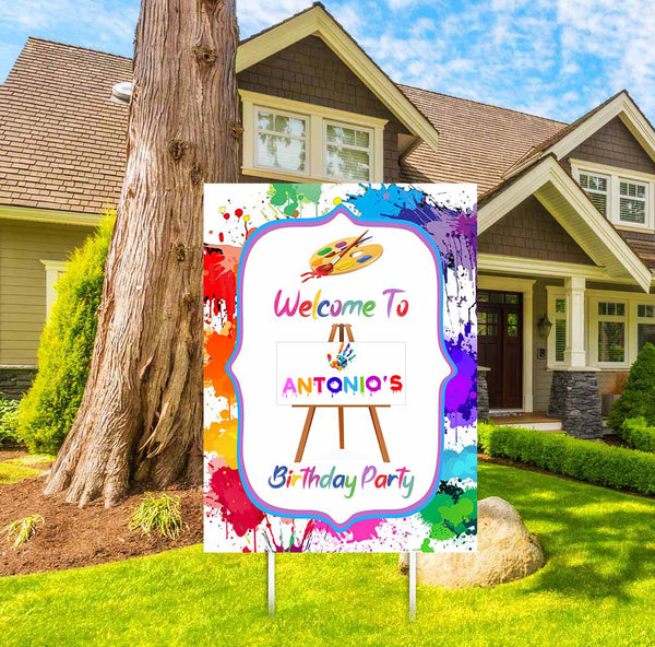 Art and Paint Theme Birthday Party Yard Sign/Welcome Board