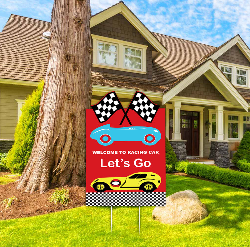 Racing Car Theme Birthday Party Yard Sign/Welcome Board