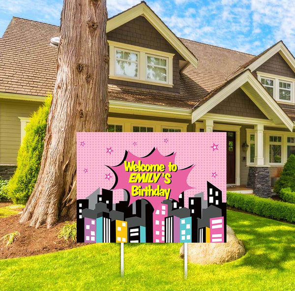 Super Girl Theme Birthday Party Yard Sign/Welcome Board.