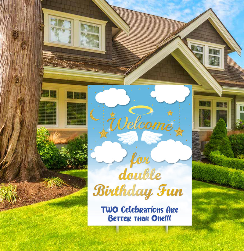 Twin Boys Party Theme Birthday Party Yard Sign/Welcome Board