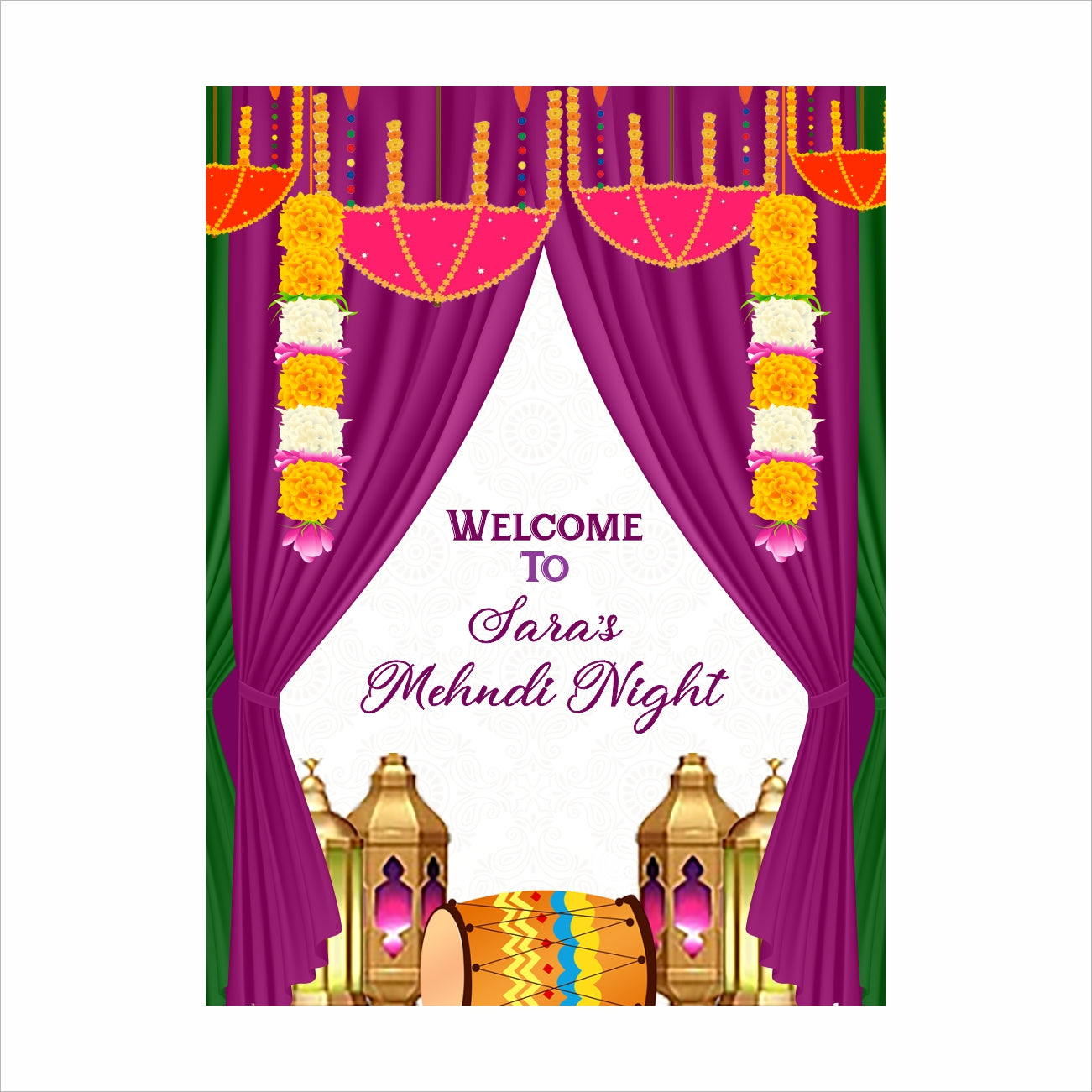 Mehndi Ceremony Signage or Welcome Board for Decoration