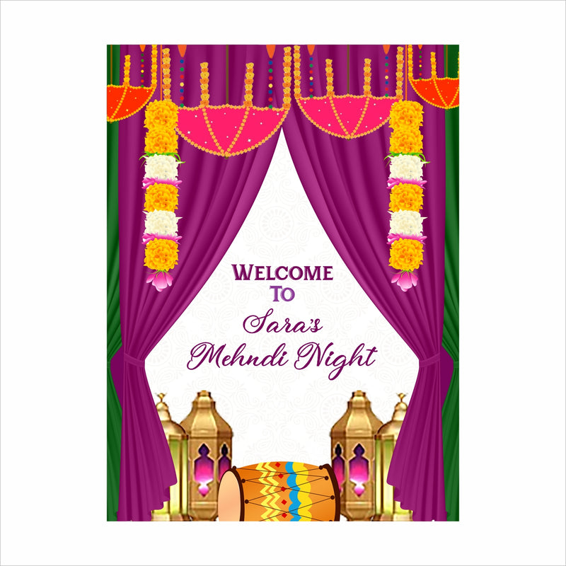 Mehndi Ceremony Signage or Welcome Board for Decoration