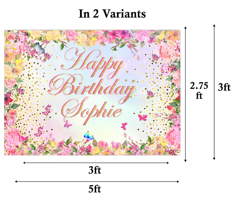 Butterflies & Fairies Theme Birthday Party Personalized Backdrop.