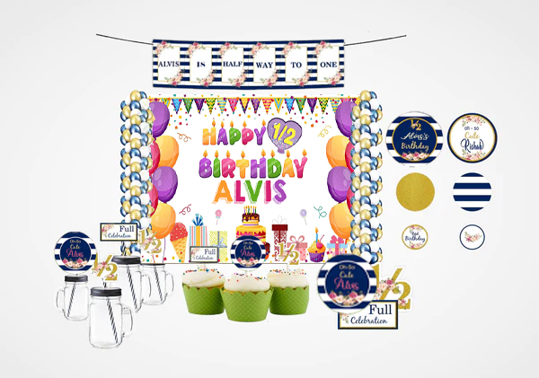 Half Birthday Boys Theme Complete Personalize Party Kit