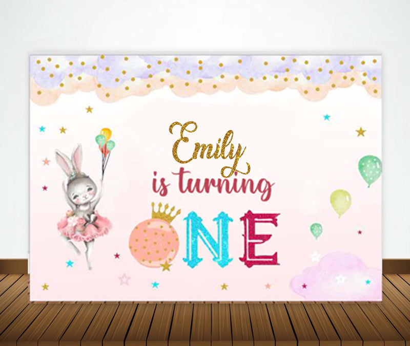 Bunny Birthday Party Personalized Backdrop.