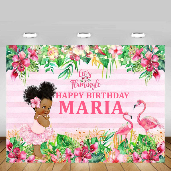 Flamingo Birthday Party Personalized Backdrop.