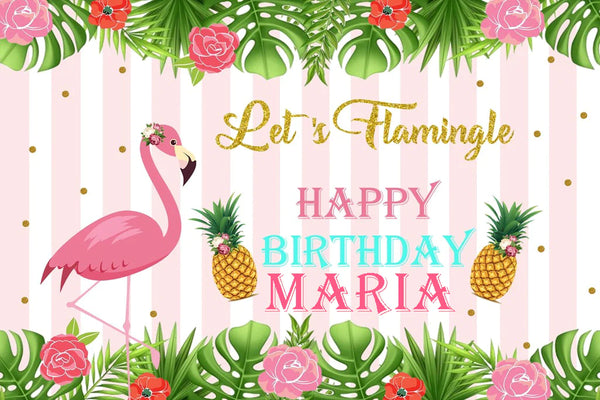Flamingo Birthday Party Personalized Backdrop.