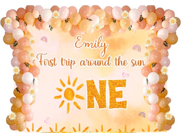 First Trip Around The Sun  Birthday Party Decoration Kit With Personalized Backdrop.