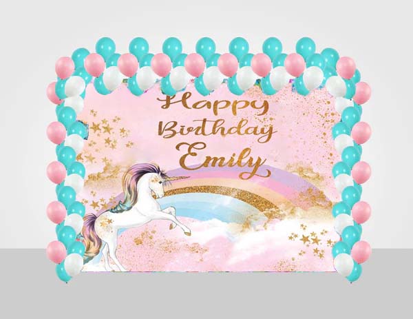 Unicorn Theme  Birthday Party Decoration Kit With Personalized Backdrop.