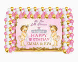 Twin Girls Birthday Party Decoration Kit With Personalized Backdrop.