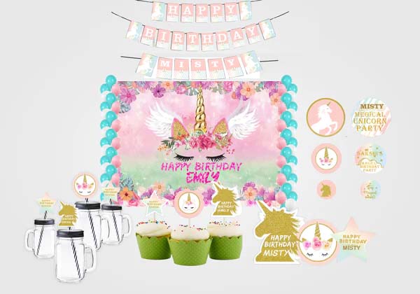 Unicorn Theme Birthday Complete Personalize Party Kit