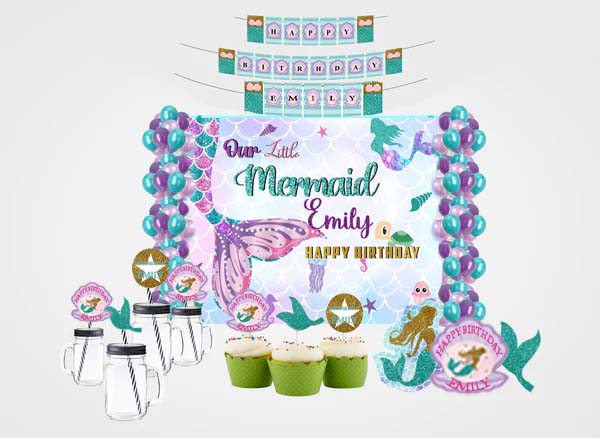Mermaid Theme Birthday Complete Personalize Party Kit