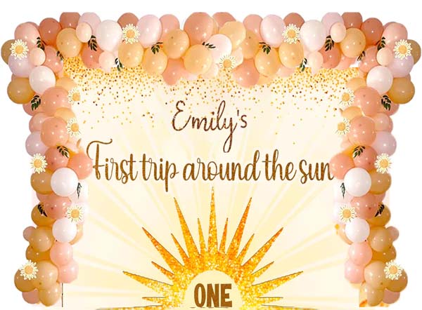 First Trip Around The Sun  Birthday Party Decoration Kit With Personalized Backdrop.