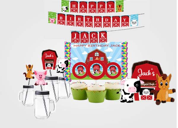 Farm Animal Birthday Complete Personalize Party Kit