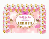 Twin Girls Birthday Party Decoration Kit With Personalized Backdrop.