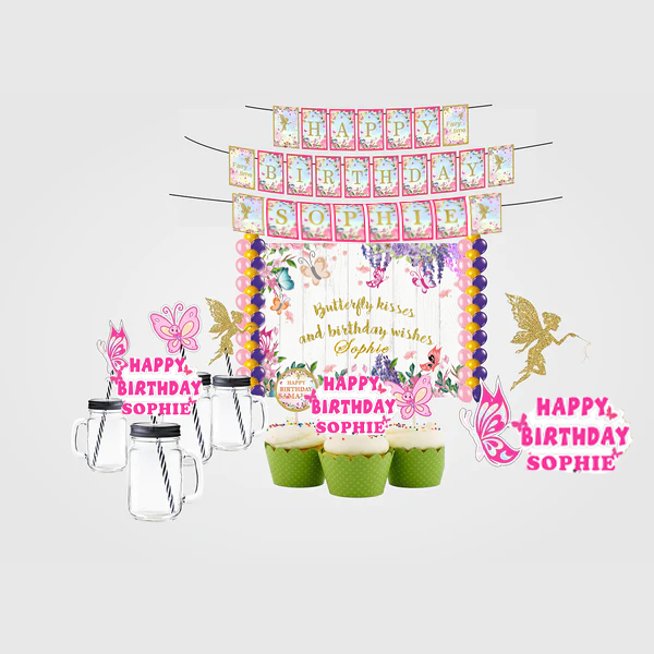 Butterflies & Fairies Theme Birthday Complete Personalize Party Kit