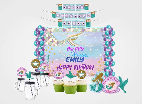 Mermaid Theme Birthday Complete Personalize Party Kit