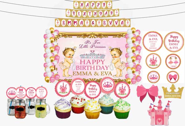Twin Girls Birthday Complete Personalize Party Kit