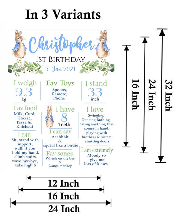 Bunny Theme Customized Milestone Sign/Board for Kids Birthday Party