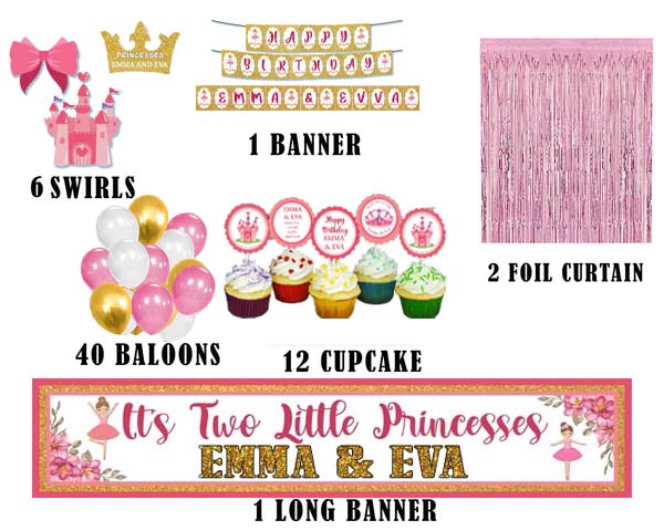 Twin Girls Birthday Party Decoration Kit - Personalized