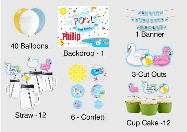 Pool Party Birthday Complete Personalize Party Kit