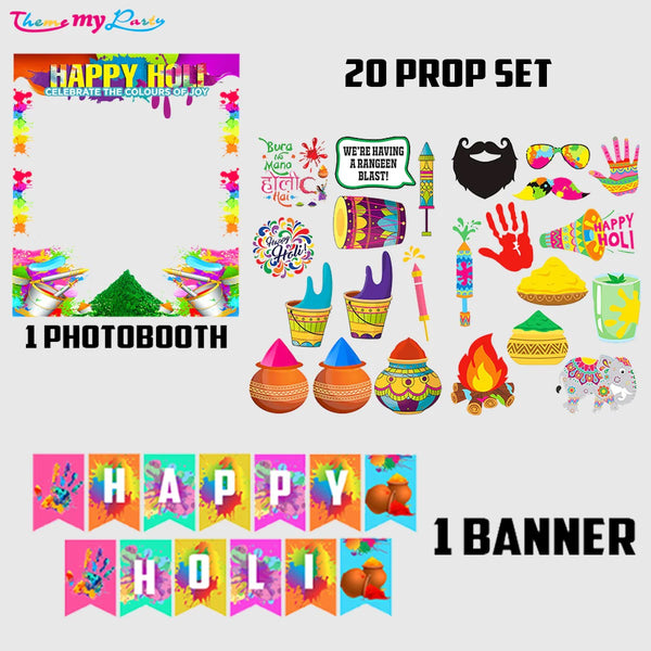 Holi Party Pack with Banner , Photo Booth and Props Set