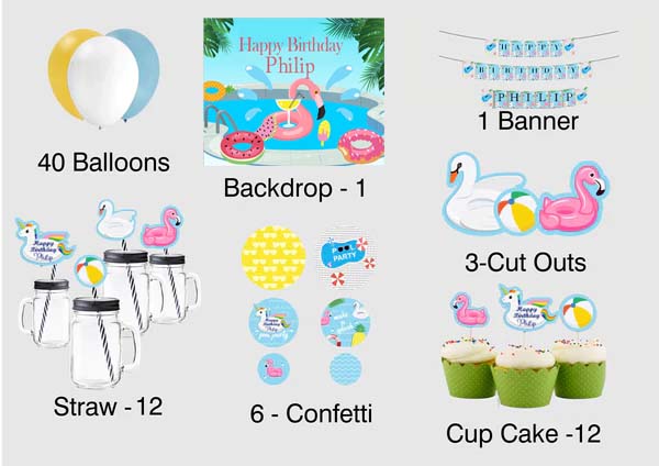 Pool Party Birthday Complete Personalize Party Kit