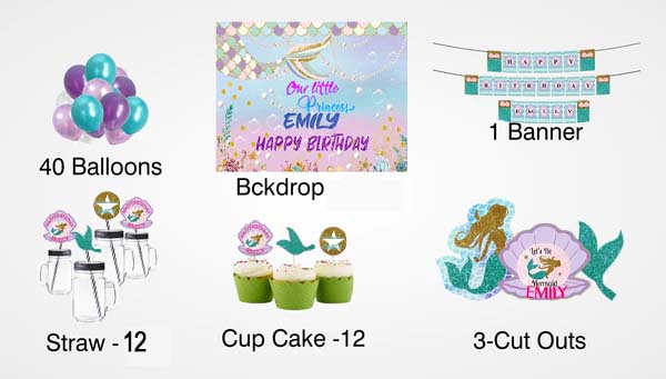 Mermaid Theme Birthday Complete Personalize Party Kit