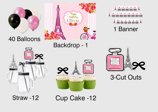 Paris Theme Birthday Complete Personalize Party Kit